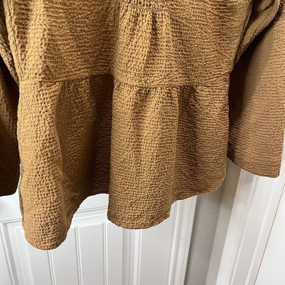 Madewell Shirt Tan Lightspun Peplum Open Tie Back Top Women Size S Oversize Boxy - Picture 10 of 11